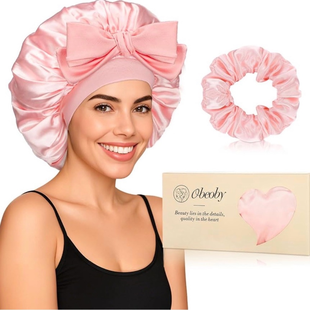 Obeady Double-Layer Satin Silk Sleep Bonnet for Women with Adjustable Tie Band